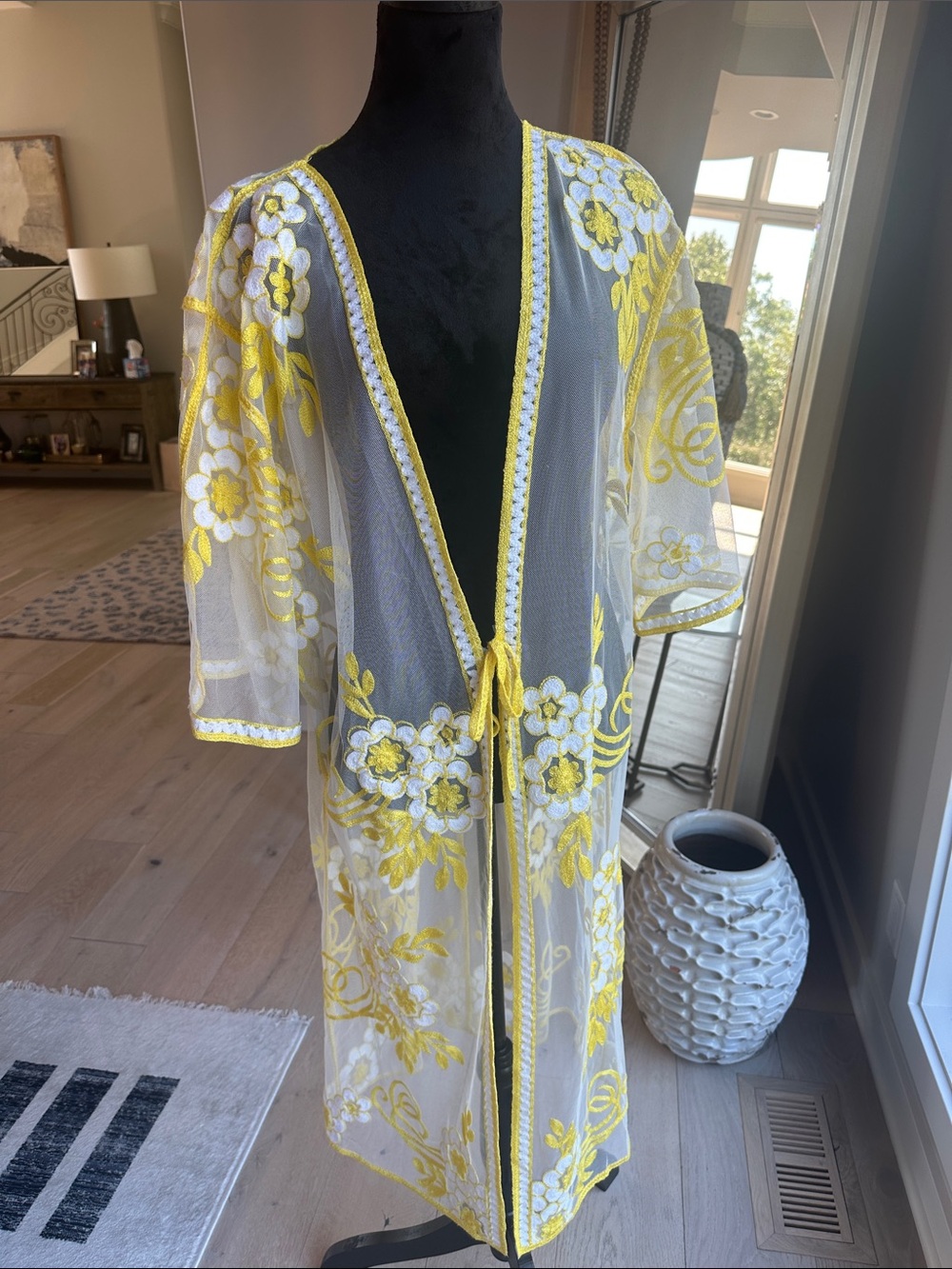 Sheer Embroidered Yellow Floral Duster